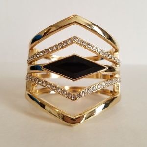 Gold Tone Rhinestone Cuff Bracelet 2-1/4" Diameter